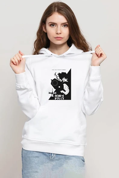 Cowboy Bebop Spike See You Space Cowboy Beyaz Kadın 3ip Kapşonlu Sweatshirt ürün görseli 1