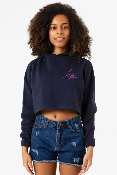 Blackpink Lisa Signature Lacivert Kadın Crop Kapşonlu ürün görseli 1