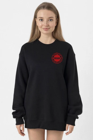 Chicago Fire Logo Siyah Kadın 2ip Sweatshirt ürün görseli 1