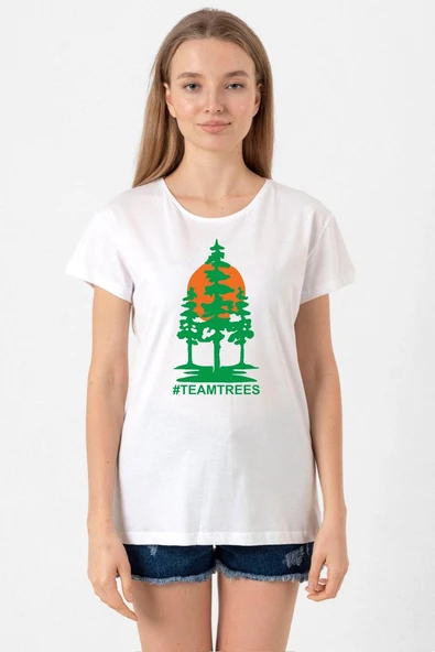Mr Beast Team Trees Beyaz Kadın Bisikletyaka Tshirt ürün görseli 1