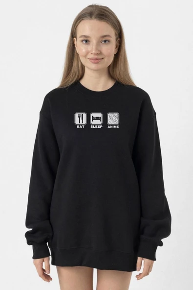 Eat Sleep Anime Siyah Kadın 2ip Sweatshirt ürün görseli 1