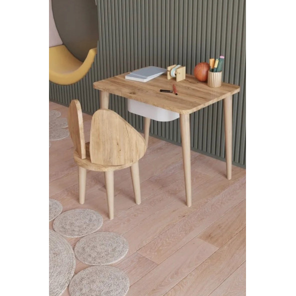 Yüceer Home Montessori Çekmeceli Aktivite Masası ve Sandalyesi Çalışma Seti Atlantik Çam ürün görseli 1