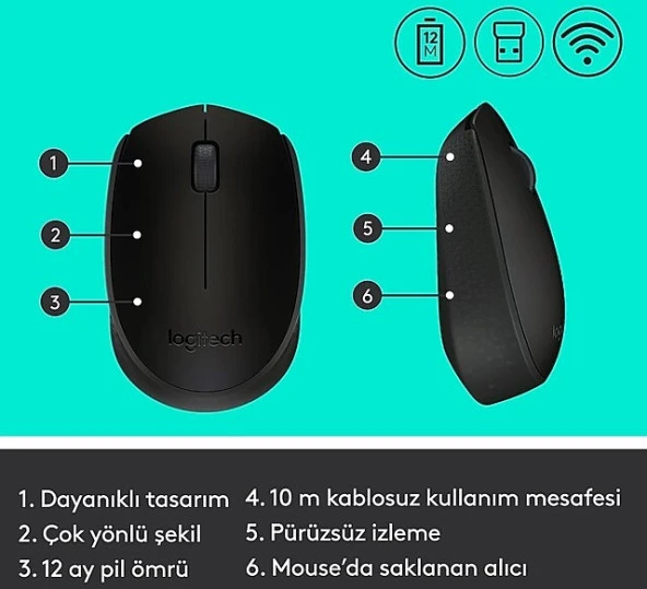 Logitech M171 Kablosuz Mouse Siyah 910-004424 - Resim 2