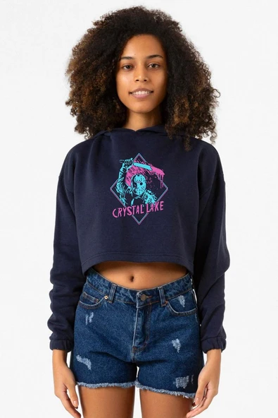 Friday The 13th Crystal Lake Lacivert Kadın Crop Kapşonlu ürün görseli 1