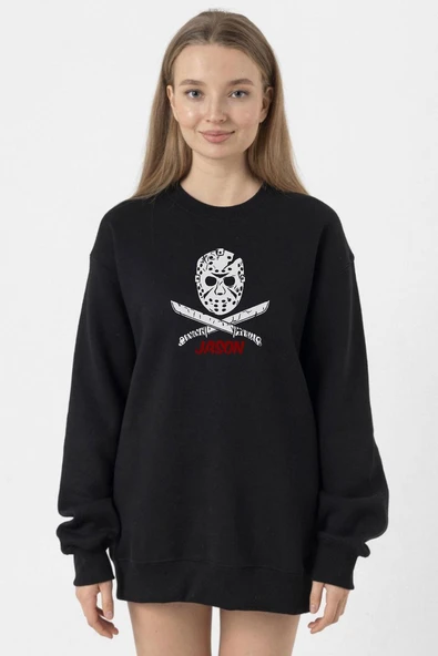 Friday The 13th Jason Mask Siyah Kadın 2ip Sweatshirt ürün görseli 1