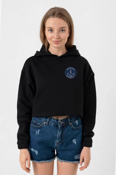 Gen V Godolkin University Emblem Siyah Kadın Crop Kapşonlu ürün görseli 1