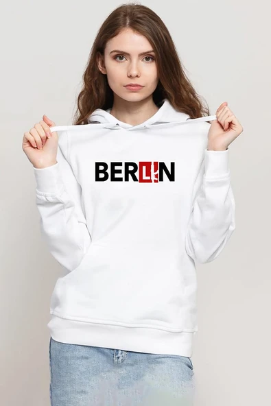 La Casa De Papel Berlin Ak Beyaz Kadın 3ip Kapşonlu Sweatshirt ürün görseli 1