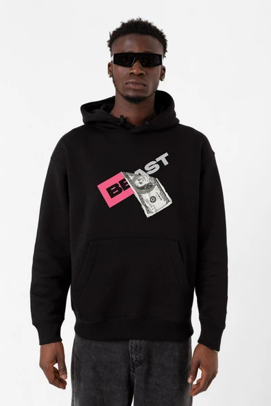 Mr Beast Dollar Bill Siyah Erkek 3ip Kapşonlu Sweatshirt ürün görseli 1