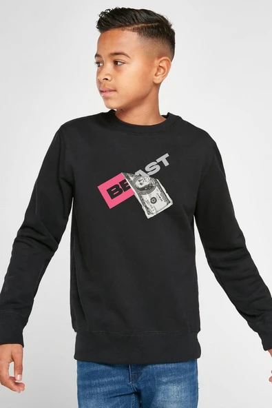 Mr Beast Dollar Bill Siyah Çocuk 2ip Sweatshirt ürün görseli 1