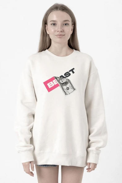 Mr Beast Dollar Bill Beyaz Kadın 2ip Sweatshirt ürün görseli 1