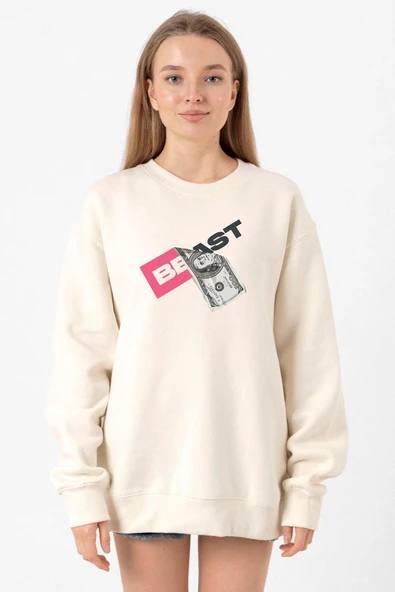 Mr Beast Dollar Bill Ekru Kadın 2ip Sweatshirt ürün görseli 1