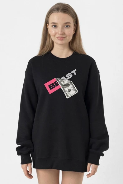 Mr Beast Dollar Bill Siyah Kadın 2ip Sweatshirt ürün görseli 1