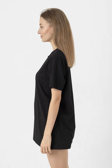 Mr Beast Half Face Siyah Kadın Oversize Tshirt - Resim 4