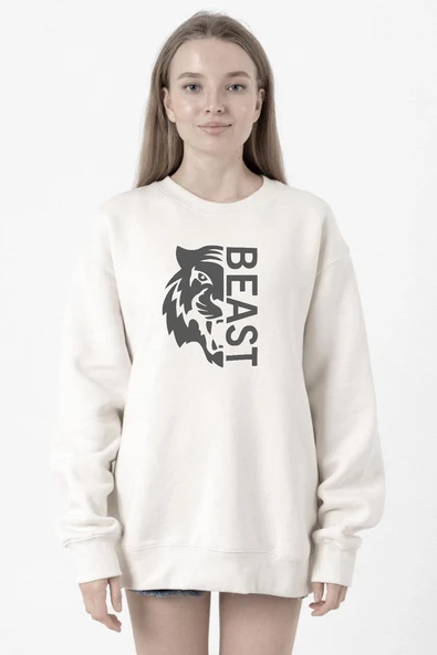 Mr Beast Half Face Beyaz Kadın 2ip Sweatshirt ürün görseli 1