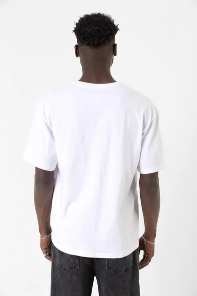 Mr Beast Half Face Beyaz Erkek Oversize Tshirt - Resim 7