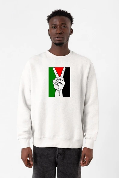 Free Hand Palestine Flag Beyaz Erkek 2ip Sweatshirt ürün görseli 1