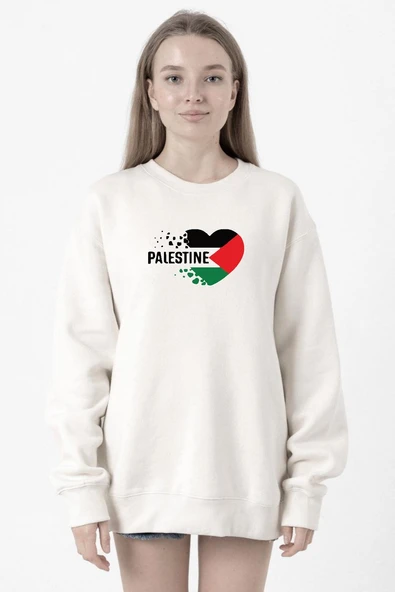 Heart Palestine Flag Beyaz Kadın 2ip Sweatshirt ürün görseli 1