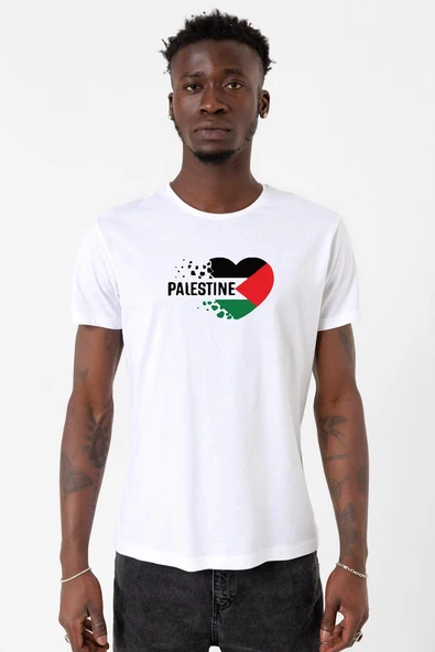 Heart Palestine Flag Beyaz Erkek Bisikletyaka Tshirt ürün görseli 1