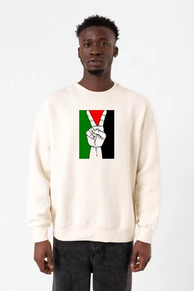 Free Hand Palestine Flag Ekru Erkek 2ip Sweatshirt ürün görseli 1