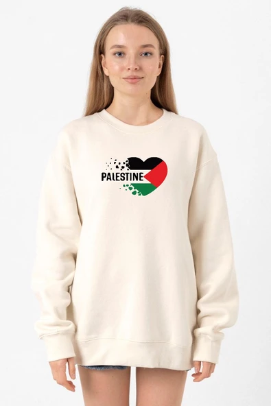 Heart Palestine Flag Ekru Kadın 2ip Sweatshirt ürün görseli 1