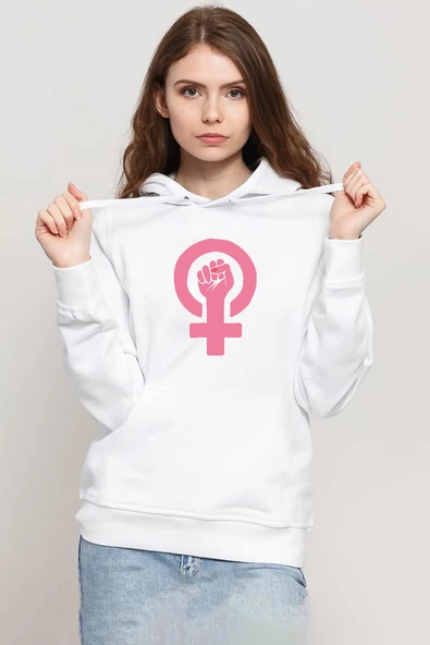 Pink Venus Symbol Hand Beyaz Kadın 3ip Kapşonlu Sweatshirt ürün görseli 1