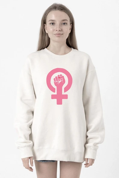 Pink Venus Symbol Hand Beyaz Kadın 2ip Sweatshirt ürün görseli 1