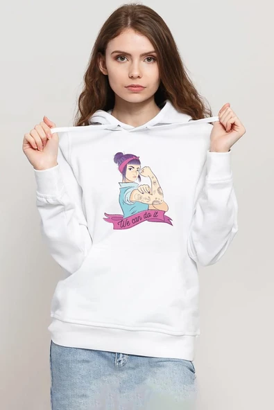 We Can Do It Beyaz Kadın 3ip Kapşonlu Sweatshirt ürün görseli 1