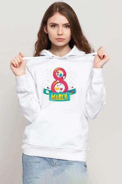 International Women's Day Beyaz Kadın 3ip Kapşonlu Sweatshirt ürün görseli 1