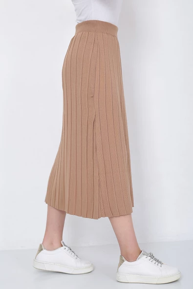 Kadın Triko Etek Oversize Vizon - Resim 6