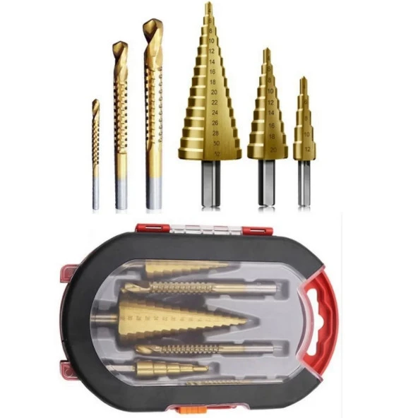 6 Parça Kademeli Matkap Ucu Saç Delme Seti Özel Kutulu Ahşap Oyma Metal Delme Ucları ürün görseli 1