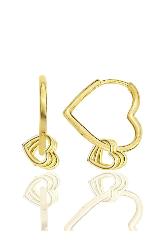 Gümüş altın yaldızlı özel tasarım sallantılı 20 mm kalp küpe SGTL12401GOLD ürün görseli 1
