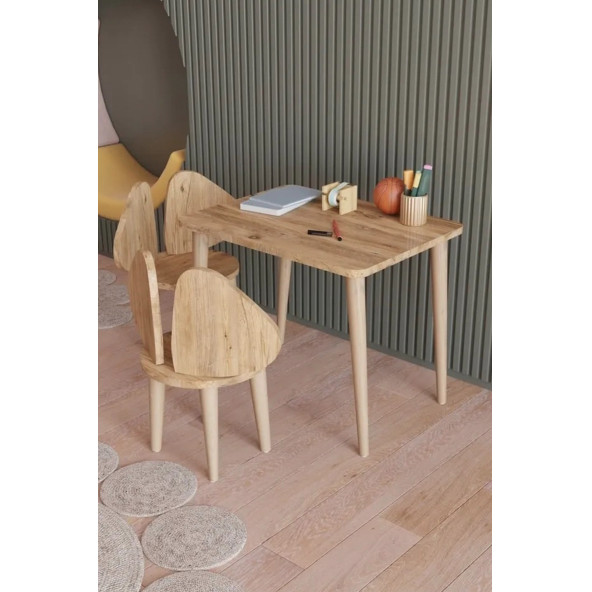 Yüceer Home Montessori Aktivite Masası ve 2 Sandalye Çalışma Seti Atlantik Çam ürün görseli 1