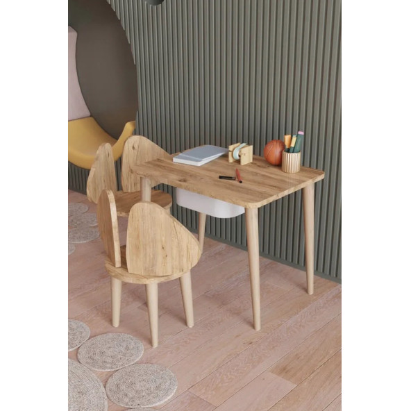 Yüceer Home Montessori Çekmeceli Aktivite Masası ve 2 Sandalye  Çalışma Seti Atlantik Çam ürün görseli 1