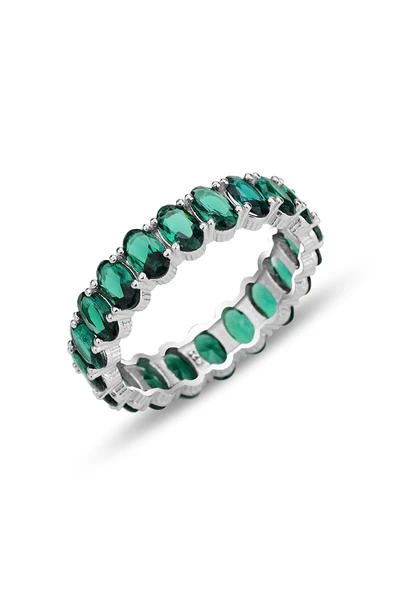 Gümüş rodyumlu oval baget kesim zümrüt taşlı tamtur yüzük SGTL12400YESIL ürün görseli 1
