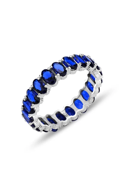 Gümüş rodyumlu oval baget kesim safir taşlı tamtur yüzük SGTL12400SAFIR ürün görseli 1