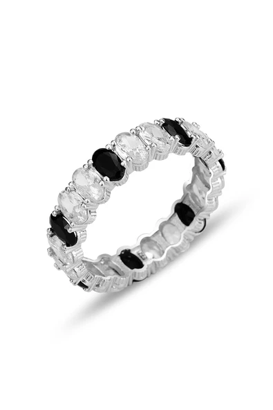Gümüş rodyumlu oval baget kesim onix ve zirkon taşlı tamtur yüzük SGTL12399SIYAH ürün görseli 1