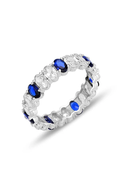 Gümüş rodyumlu oval baget kesim safir ve zirkon taşlı tamtur yüzük SGTL12399SAFIR ürün görseli 1