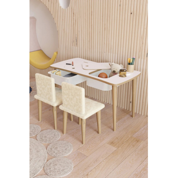 Yüceer Home Montessori Çocuk Oyun 2 Çekmeceli Aktivite Masası Çift Saldalyeli Welsoft Kumaşlı Oturma Takımı ürün görseli 1