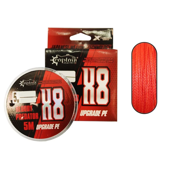 Captain Hook Line 8X Upgrade PE Bloody Predator Assist İpi 5mt Kırmızı ürün görseli 1