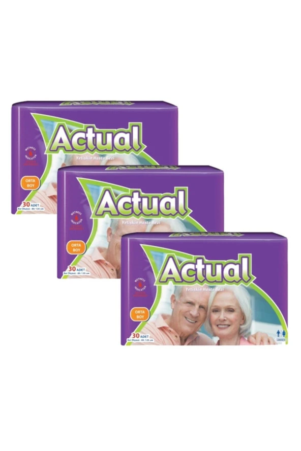 ACTUAL Yetişkin Hasta Bezi Bağlamalı Medium -orta Boy / 30'lu -3 Paket 90 Adet ürün görseli 1