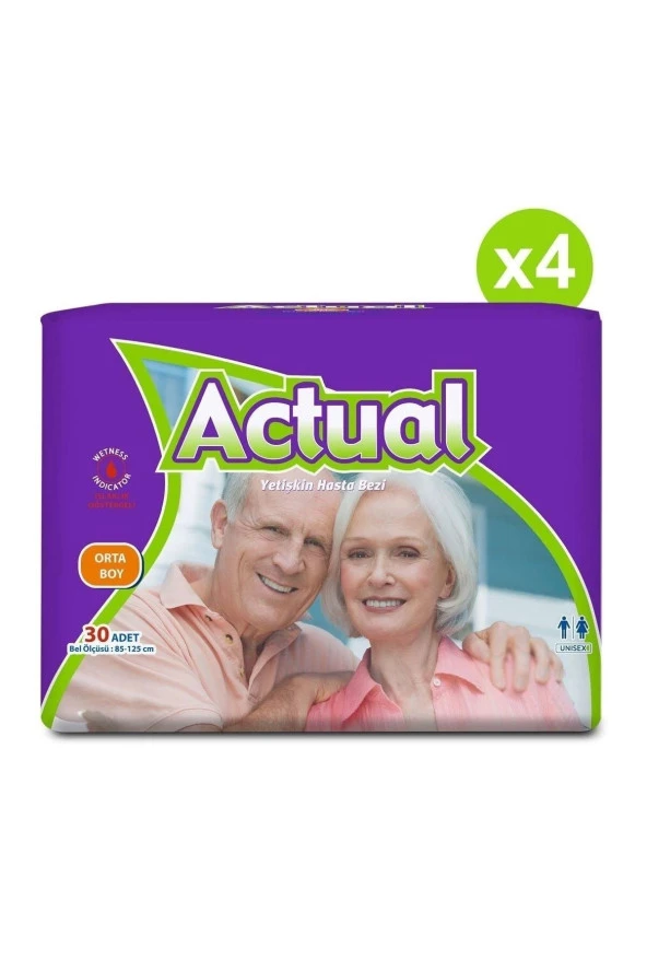 ACTUAL M Beden Medium Orta Boy Yetişkin Hasta Bezi 4 X 30 (120 Adet) ürün görseli 1