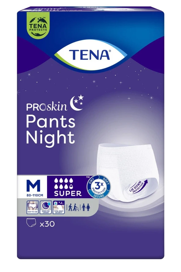 TENA Proskin Pants Night Medium Orta Beden Gece Için Süper Emici Külot 30 Lu Paket - 7322541214733 ürün görseli 1