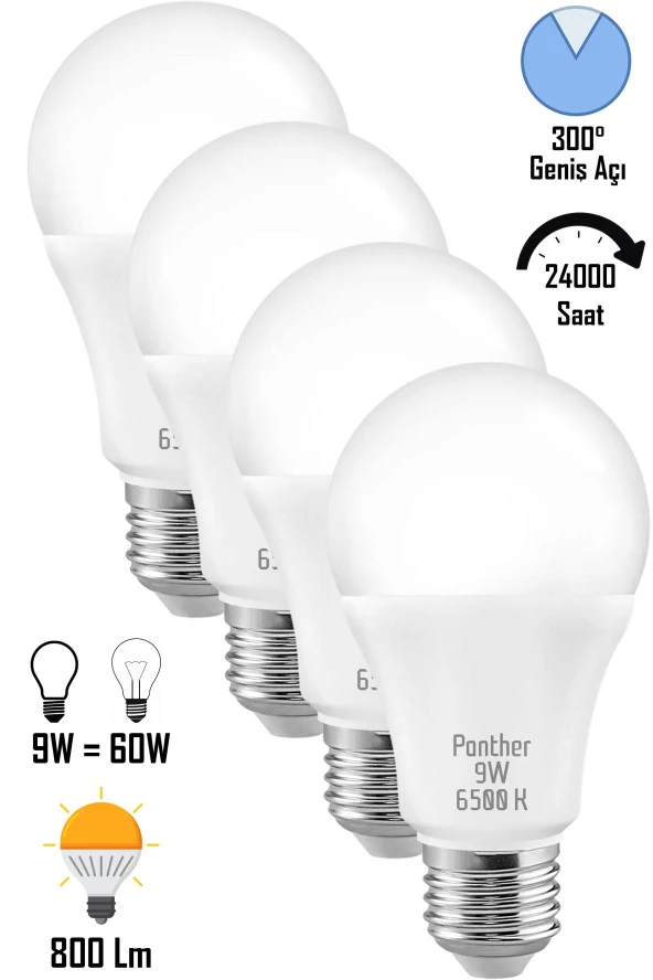 4 ADET 9W Beyaz LED E27 Ampul Tasarruflu Lamba 6500 K Beyaz Işık 800 Lümen 9W=60W ürün görseli 1