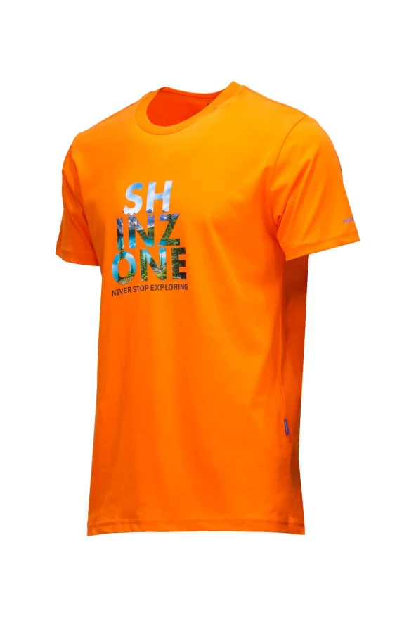 Erkek Bisiklet Yaka Standart Fit Göğüs Baskılı Turuncu T-Shirt ürün görseli 1