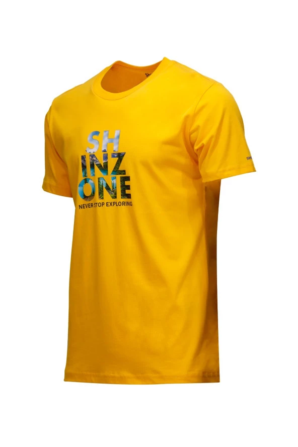 Erkek Bisiklet Yaka Standart Fit Göğüs Baskılı Sarı T-Shirt ürün görseli 1