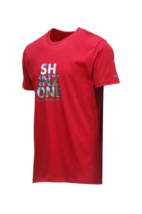 Erkek Bisiklet Yaka Standart Fit Göğüs Baskılı Bordo T-Shirt ürün görseli 1