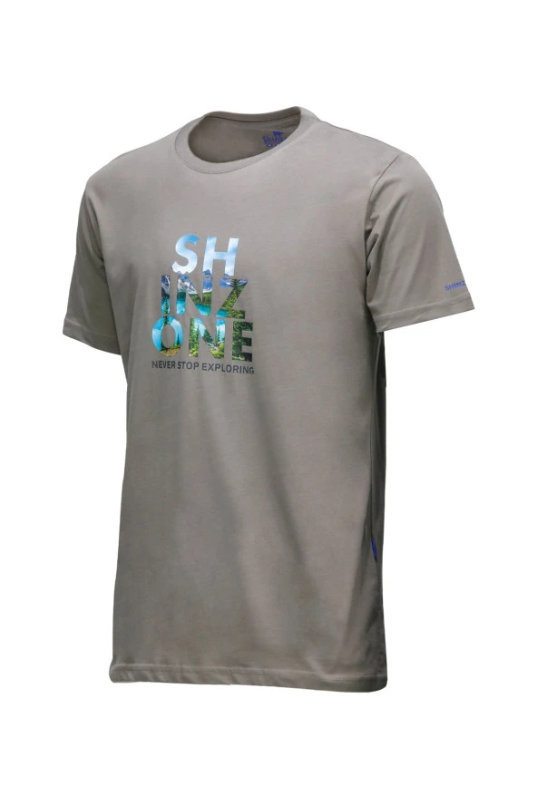 Erkek Bisiklet Yaka Standart Fit Göğüs Baskılı Vizon T-Shirt ürün görseli 1