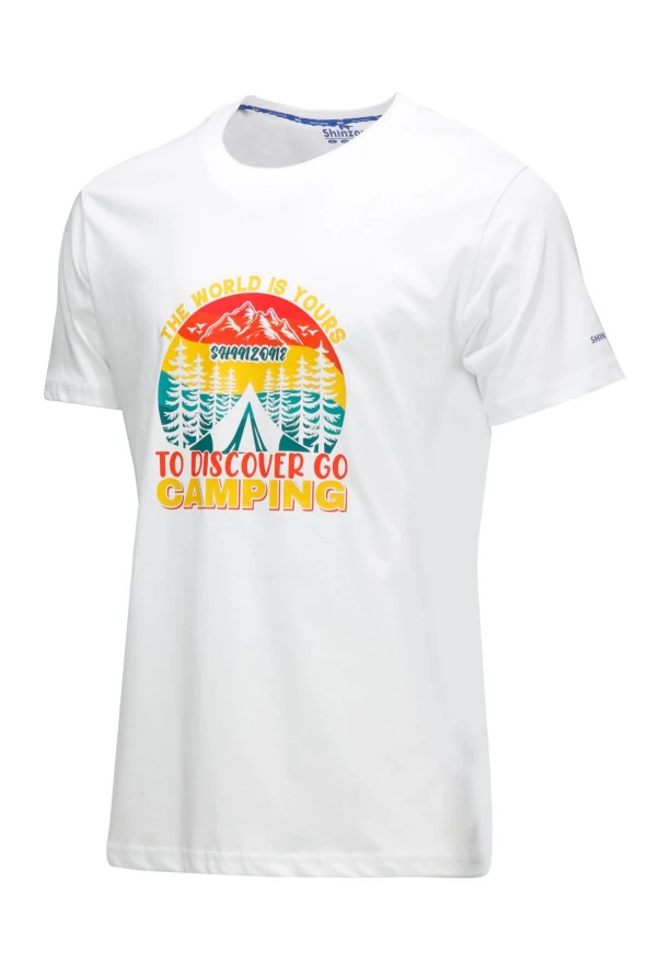 Erkek Bisiklet Yaka Standart Fit Discovery Göğüs Baskılı Beyaz T-Shirt ürün görseli 1