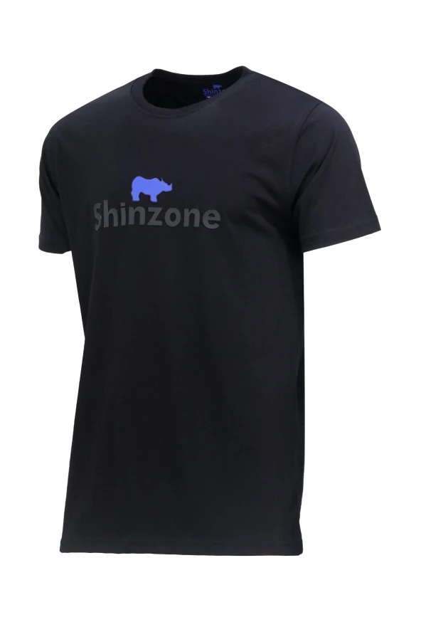 Erkek Bisiklet Yaka Standart Fit Kabartma Göğüs Baskılı Siyah T-Shirt ürün görseli 1