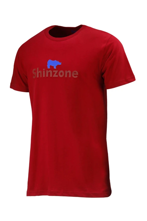 Erkek Bisiklet Yaka Standart Fit Kabartma Göğüs Baskılı Bordo T-Shirt ürün görseli 1